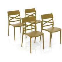 Gloupie - Set 4 Sedie Impilabili Jazz In Polipropilene Neutro Rinforzato Giallo Senape, l 44,5 x p 54,5 x h 85,5 Cm, Made In Italy