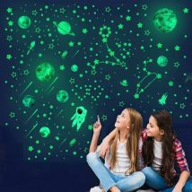 Glow in the Dark Stars Stickers Muraux, 1449pcs Vert Glow in the Dark Décorations de Plafond Planètes Astronaute Fusée Glow Stars Stickers Muraux
