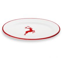 Gmundner Keramik Rubinroter Hirsch, Platte oval mit Fahne (21x14cm)