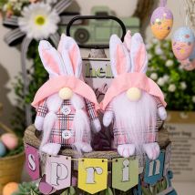 Gnomi di coniglio Gnomo pasquale Elfo Decorazioni per la casa Collezione di figurine natalizie, Forniture decorative Plaid rosa Rudolph Coniglio