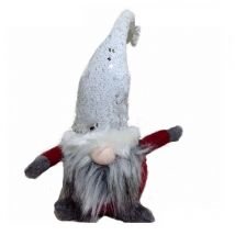 Gnomo dei boschi cappello bianco paiette 40cm decoro pupazzo