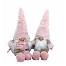 Gnomo dei boschi decorativo in pelouche coppia rosa 52cm decoro pupazzo