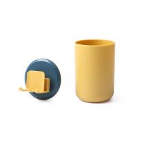 Gobelet à brosse à dents avec crochet, porte-brosse à dents de salle de bain, boîte de rangement d'accessoires(Cadre bleu et jaune + tasse jaune)