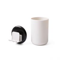 Gobelet à brosse à dents avec crochet, porte-brosse à dents de salle de bain, boîte de rangement d'accessoires(Etagère noir et blanc + tasse blanche)