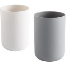 Stück Zahnputzbecher, Zahnbürstenhalter fürs Badezimmer, Plastikbecher 300 ml (Weiß und Grau)
