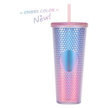 Gobelet en plastique de 710 ml avec couvercle et paille, tasse à café glacé réutilisable, tasse à smoothie, tasse laser transparente
