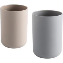 2 Stück Zahnputzbecher, Badezimmer-Zahnbürstenhalter, Becher, Plastikbecher 300 ml (Braun und Grau)
