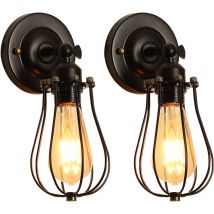 2 Pack Applique Murale Industrielle, Ajustable Rétro Metal Murale Applique Noir E27 Abat-jour Cage Lampe Murale, Vintage Supension Luminaire