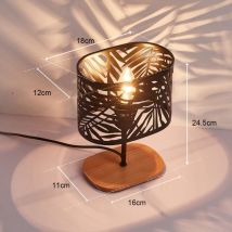 Lampe de table en fer forgé, design perforé, noir, 18x12x24.5 cm, base en bois, E14, câble de 1.8 m - Goeco