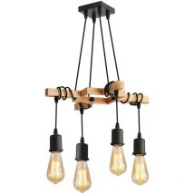 Suspension Luminaire Industrielle, Luminaire Plafonnier Vintage en Bois Noir, Lustre Suspension Industrielle, pour salon ou restaurant (Ampoule Non