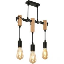 Suspension Luminaire Industrielle, Luminaire Plafonnier Vintage en Bois Noir, Lustre Suspension Industrielle, pour salon ou restaurant (Ampoule Non