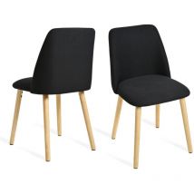 Moderne Minimalistische Esszimmerstühle mit Atmungsaktivem Bezug und Massivholzbeinen - 2er Set - Schwarz - Goeurvant