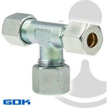 GOK - Schneidringverschraubung Typ tr - T-Stück - reduziert ø 10 x 8 x 10 mm , Stahl verzinkt, Schneidring Stahl
