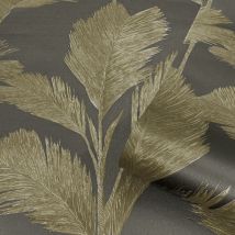 Belgravia Decor - Gold Alessia Leaf Wallpaper Grey Textured Embossed Metallic Vinyl