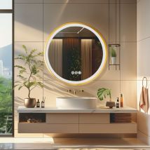 Luvodi - Gold Aluminium Alloy Frame Illuminated led Bathroom Mirror Living Room Wall Mirror, Round 800mm
