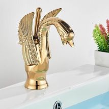 Onyzpily - Gold Bad Wasserhahn Badarmatur Waschtischarmatur Waschbeckenarmatur Waschbecken Mischbatterie Badezimmer goldenes Tierschwan tippen