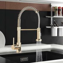 Gold Kitchen Tap, Kitchen Tap in Gold,360° Swivel Gold Kitchen Taps with Hose,Single Lever Mixer Tap with Pull Out Spray for Kitchen Sink Cold and