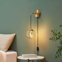 Goldene Wandleuchte Aus Glas Mit Kabel Und Schalter - Robyn