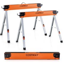 Goplus - golus Lot de 2 Tréteaux de Scie Pliable Charge 500KG-Chevalets de Sciage Structure Triangulaire pour Découpe/Sciage/Bricolage Argent