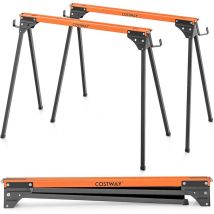 Goplus - golus Lot de 2 Tréteaux de Scie Pliable Charge 500KG-Chevalets de Sciage Structure Triangulaire pour Découpe/Sciage/Bricolage Noir