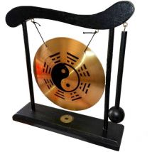 Gong sur Socle Yin Yang - Décoration Zen en Bois et cuivre - Objet Déco Asiatique pour intérieur Maison Bureau Salon - Idée Cadeau Japon Asie