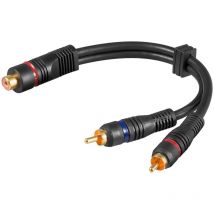 Audio Y-Kabeladapter, 2x Cinch-Stecker zu 1x Stereo-Cinch-Buchse, ofc, zweifach geschirmt, Cinch-Buchse 2x Cinch-Stecker (Audio links/rechts).