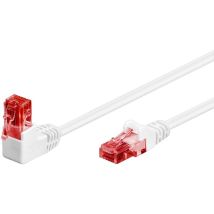 Cat 6 Patchkabel 1x 90° gewinkelt, u/utp, weiß, Kupferkaschierter Aluminiumleiter (cca), Rastnase oben. Kabellänge 0.25 m