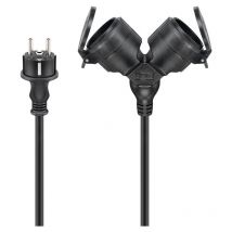 Goobay - Câble de Rallonge Double pour l'Extérieur, 25 m, noir - fiche à contact de protection (type f, cee 7/7) 2x prise à contact de protection