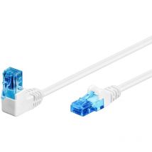 Cat 6A Câble Patch 1x 90° Coudé, u/utp, blanc, conducteur en aluminium plaqué cuivre (cca), taquet d'ârret en haut. Longueur de câble 0.25 m