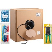 Goobay - cat 6A Outdoor Netzwerkkabel-Set, u/utp, schwarz, Kupferleiter (cu), awg 24/1 (solid), 2-fach Außenmantel (pe). Kabellänge 305 m