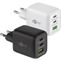 Goobay - usb-c pd GaN Multiport-Schnellladegerät Nano (65 w) weiß, 2x USB-C -Anschlüsse (Power Delivery) und 1x USB-A-Anschluss (Quick Charge 3.0).