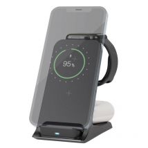 Chargeur sans Fil 3en1, Compatible Qi, Noir, charge sans fil jusqu'à 3 appareils en même temps.