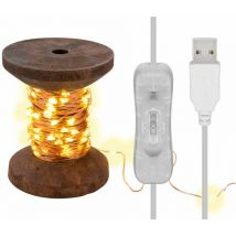 Guirlande Lumineuse led 'Bobine de Fil', petite - avec câble usb de 3 m, chaîne lumineuse de 10 m avec 100 micro led en blanc chaud (2700 k) et