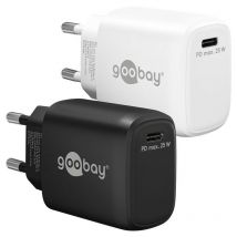 goobay USB-C PD (Power Delivery) Chargeur Rapide (25 W), blanc - avec 1x port USB-C (USB-PD 3.0), adapté aux appareils tels que Samsung Galaxy S23,