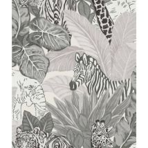 Montecolino - Papel de pared Good Vibes Jungle Animals gris y negro Noordwand