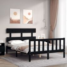 Bed Frame with Headboard Black 120x200 cm Solid Wood - Goodvalue