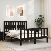 Bed Frame with Headboard Black 120x200 cm Solid Wood - Goodvalue