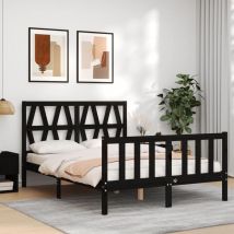 Bed Frame with Headboard Black 140x200 cm Solid Wood - Goodvalue