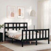 Bed Frame with Headboard Black Small Double Solid Wood - Goodvalue