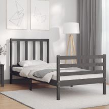 Bed Frame with Headboard Grey 90x200 cm Solid Wood - Goodvalue
