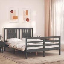 Bed Frame with Headboard Grey Double Solid Wood - Goodvalue