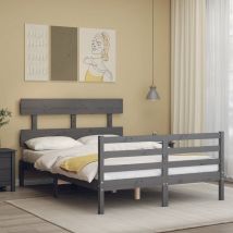 GoodValue Bed Frame with Headboard Grey Double Solid Wood