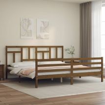 Bed Frame with Headboard Honey Brown 200x200 cm Solid Wood - Goodvalue