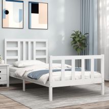 Bed Frame with Headboard White 100x200 cm Solid Wood - Goodvalue