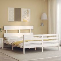 Bed Frame with Headboard White 160x200 cm Solid Wood - Goodvalue