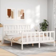 Bed Frame with Headboard White 160x200 cm Solid Wood - Goodvalue
