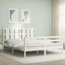 GoodValue Bed Frame with Headboard White King Size Solid Wood