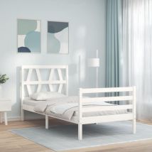 GoodValue Bed Frame with Headboard White Single Solid Wood