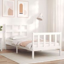 Bed Frame with Headboard White Single Solid Wood - Goodvalue