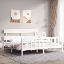 Bed Frame with Headboard White Super King Size Solid Wood - Goodvalue